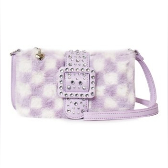 ๐บMISS GWEN's OMG ACCESSORIES Lavender & White Checkerboard Faux Fur Crossbody - Picture 2 of 9